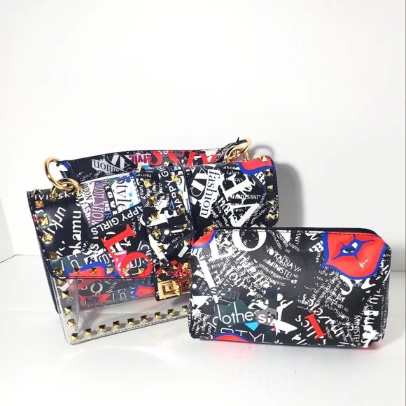 Graffiti print spike clutch - Picture 2 of 4